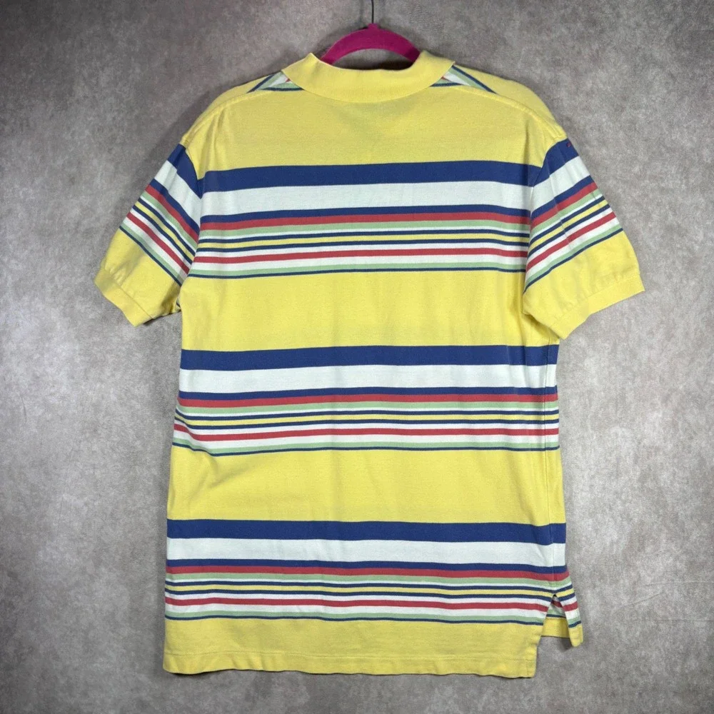 Polo Ralph Lauren Polo Shirt Men Medium Yellow Striped Short Sleeve Pique Cotton